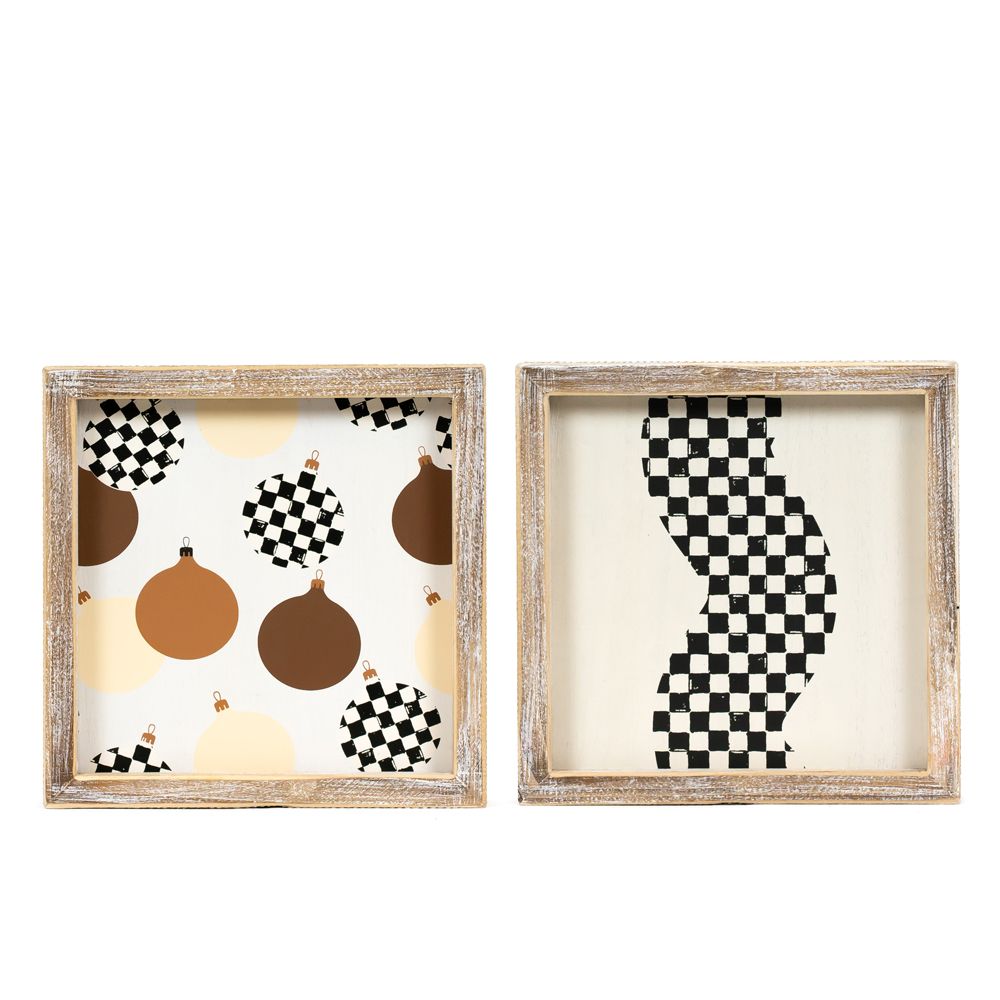8x8 Reversible Wood Frame Sign - Balls/Squiggle Design