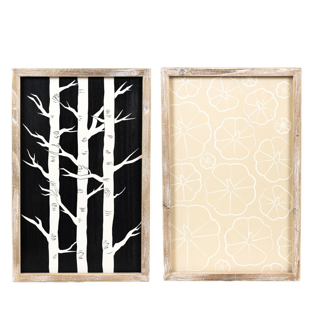 Dwella Decor Reversible Wood Frame Sign - Tree and Pumpkin