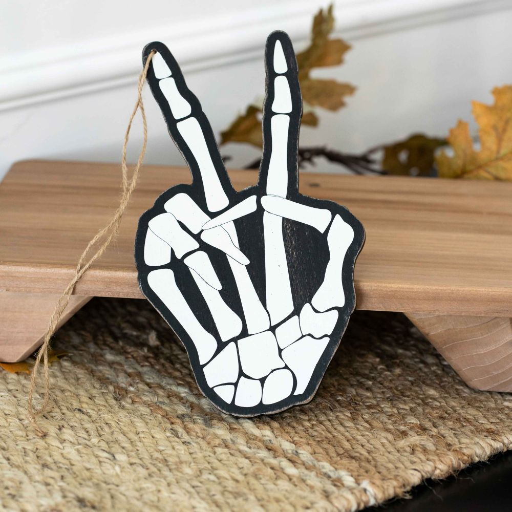 Peace Skeleton Halloween Wood Ornament