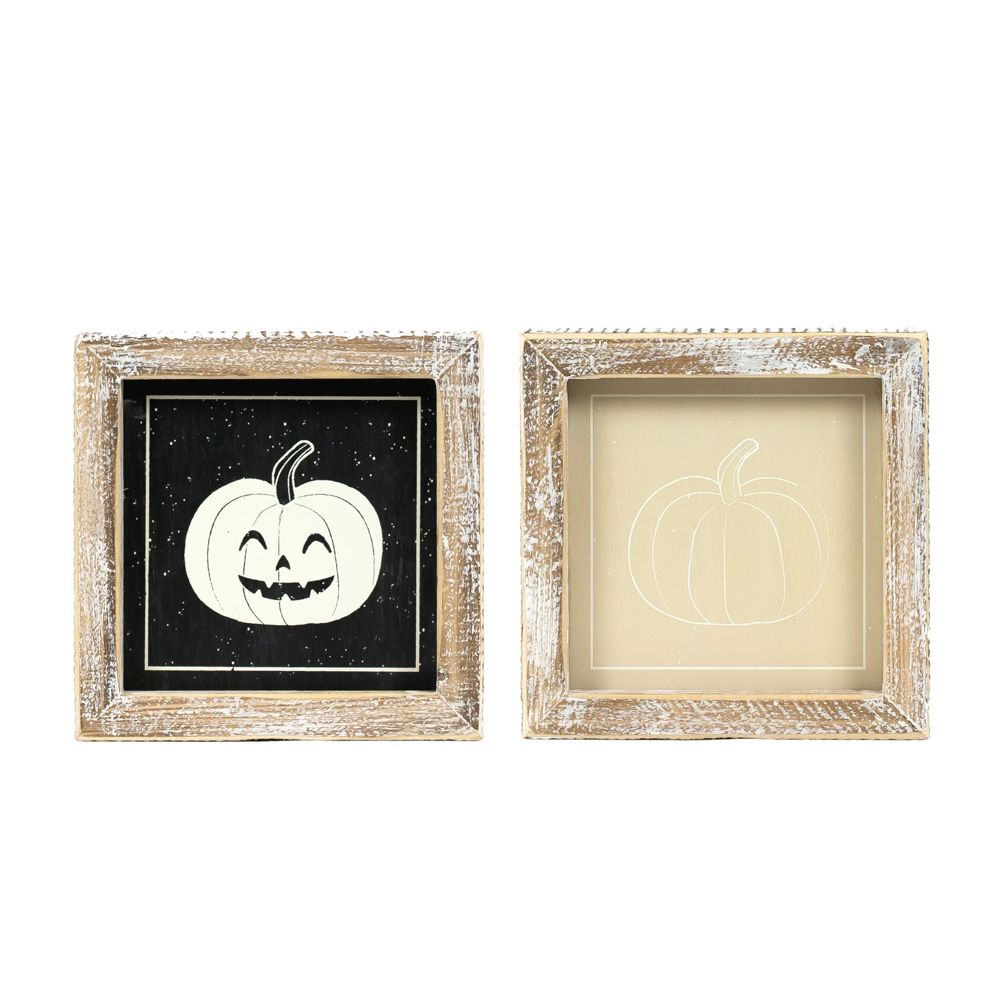 5x5 Reversible Pumpkin Wood Frame Sign - Multicolor Harvest Decor