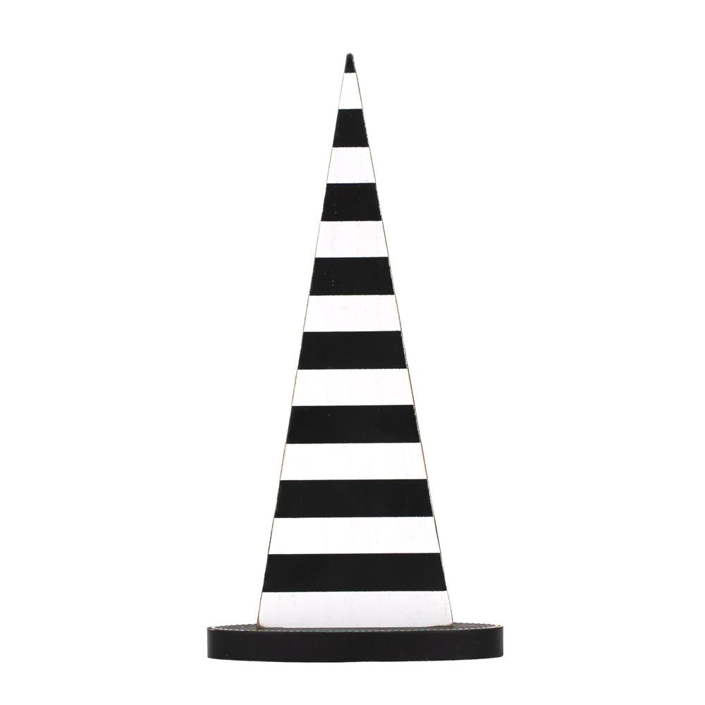 Wood Witch Hat in Black & White Stripes