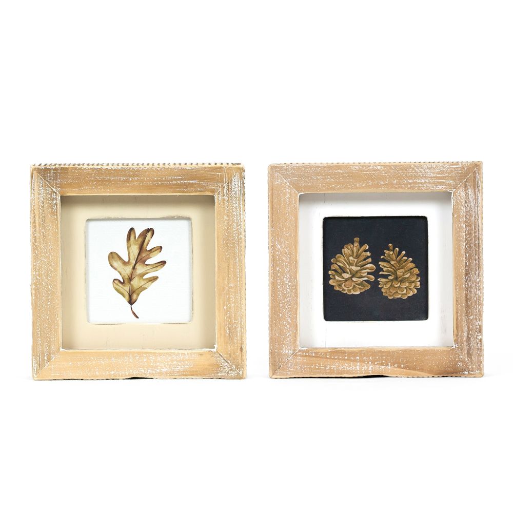 5x5 Reversible Wood Sign - Pinecones & Leaves