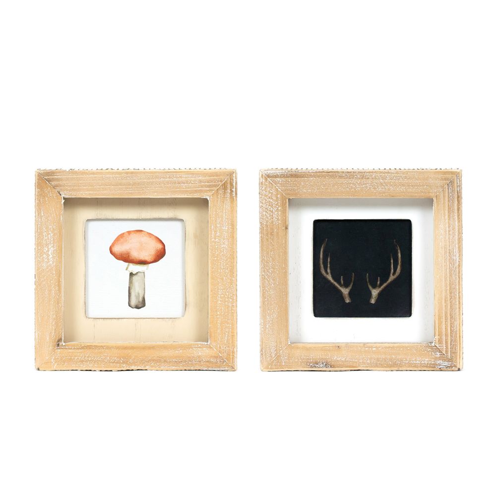 5x5 Reversible Wood Frame Sign - Antler & Mushroom Design