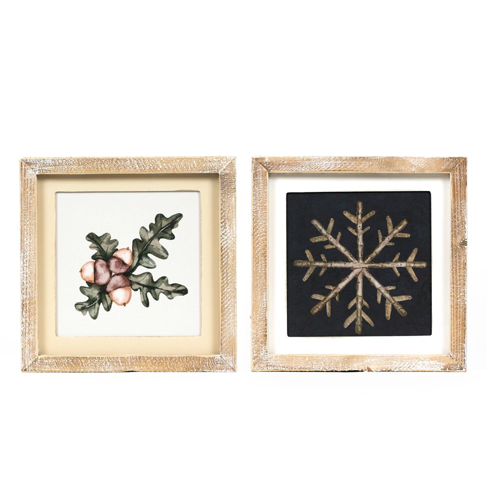 Reversible Wood Frame Sign - Snowflake/Acorn