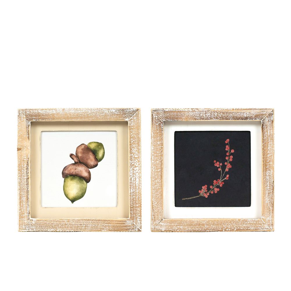 Dwella Decor Holiday Flora & Fauna Reversible Wood Frame Sign