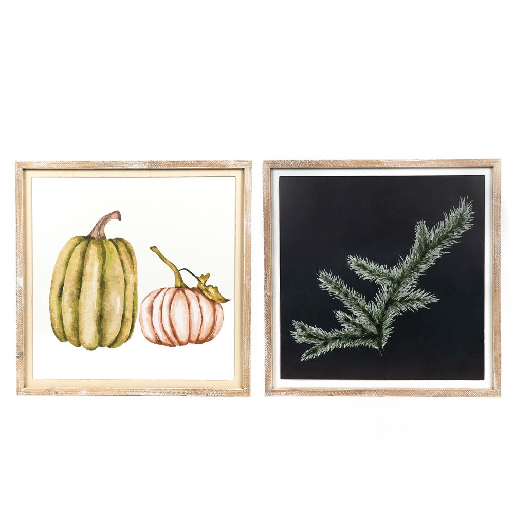 24x24 Reversible Holiday Wood Sign - Pine & Pumpkin