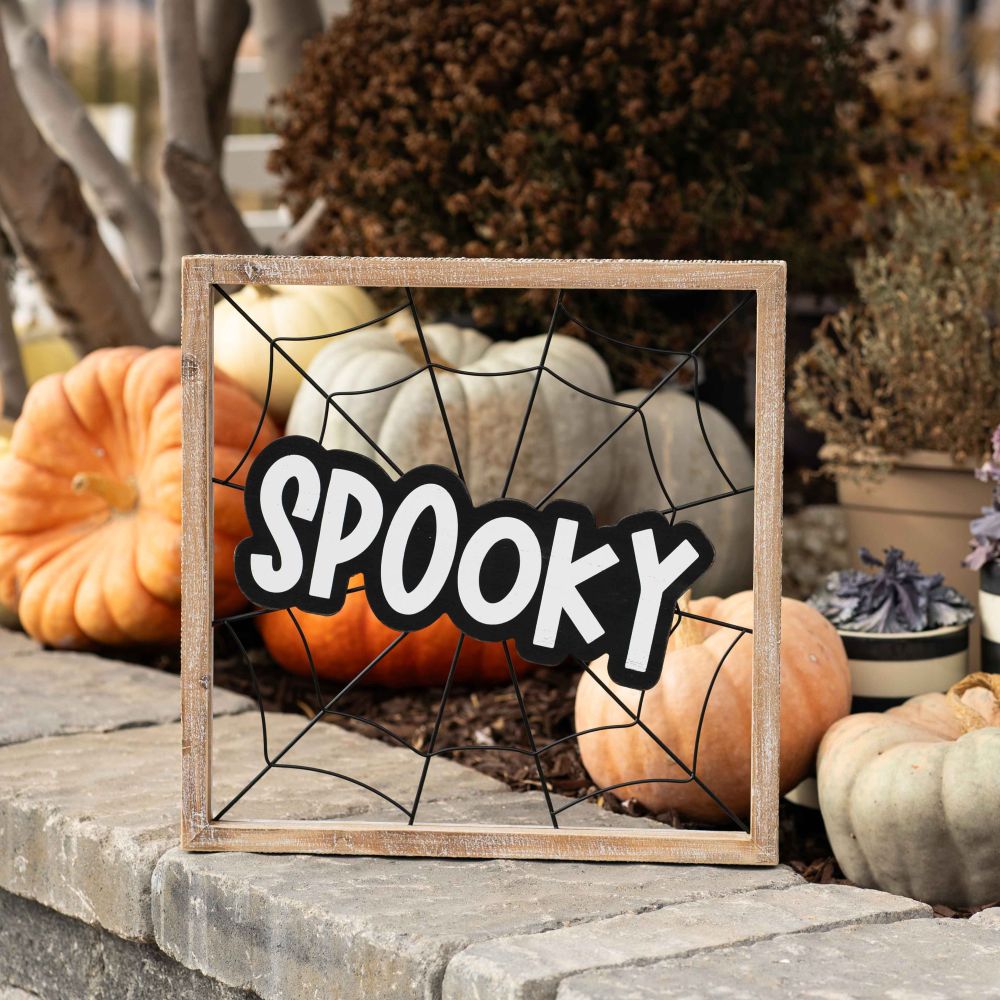 17" Spooky Wood Frame Sign - Black & White Halloween Decor
