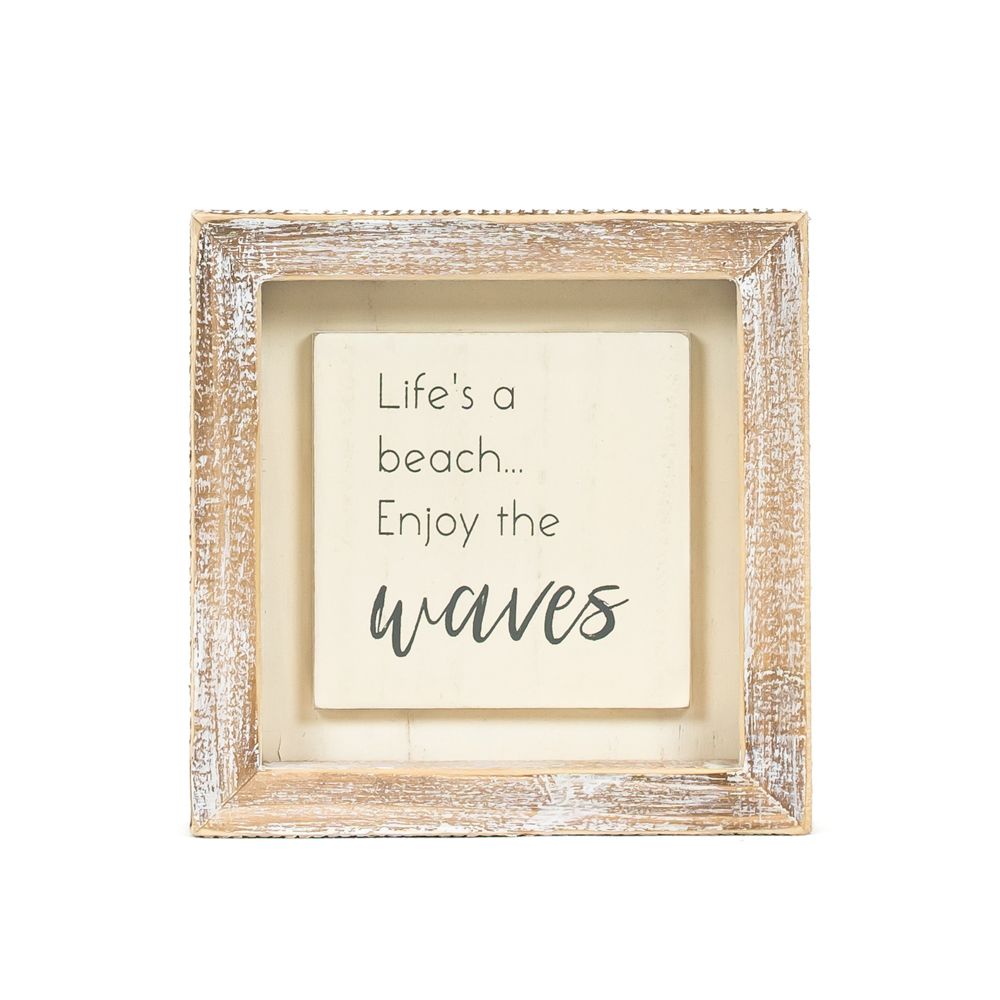 Waves Wood Frame Sign - White & Grey