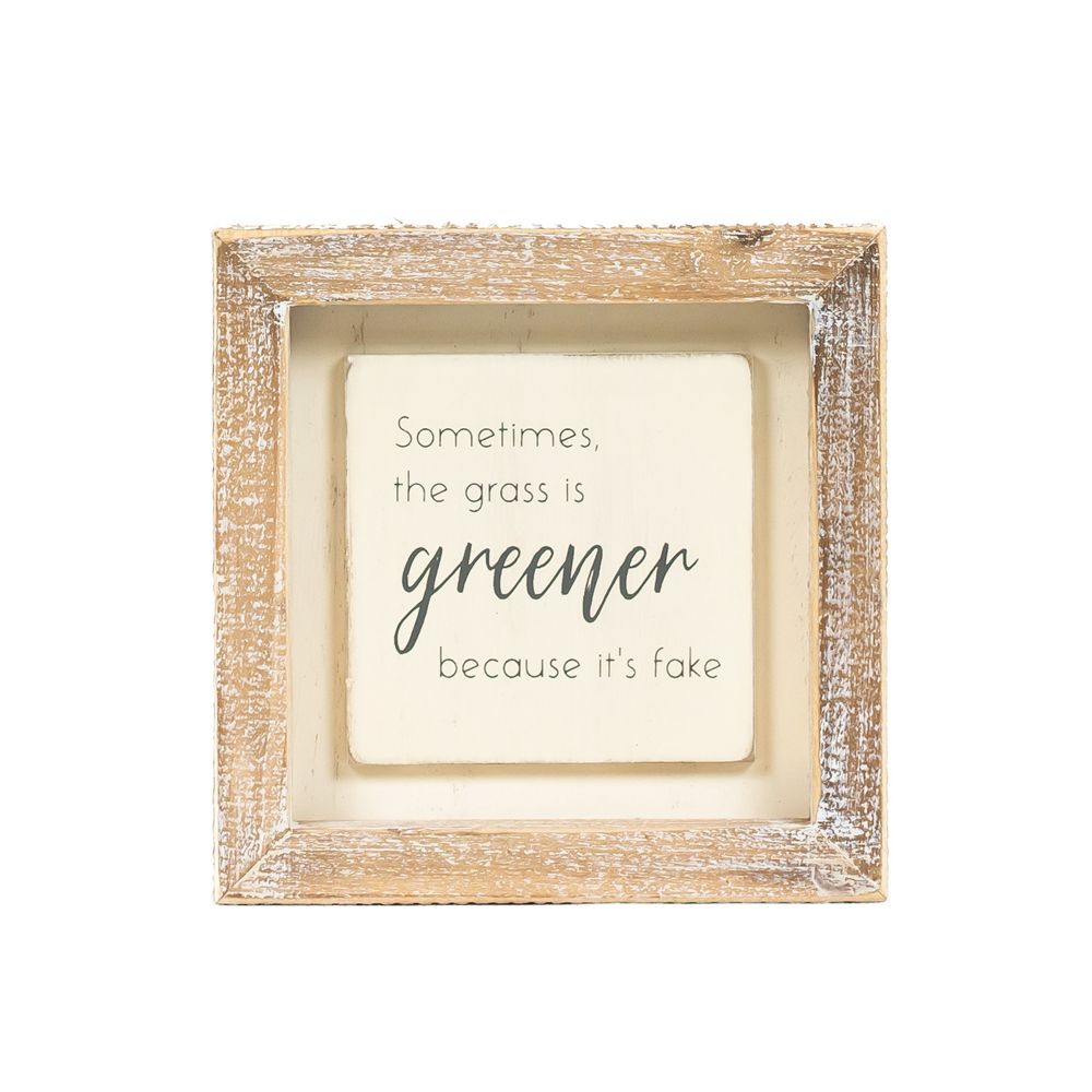 5x5 Wood Frame Sign - Greener (White/Grey)