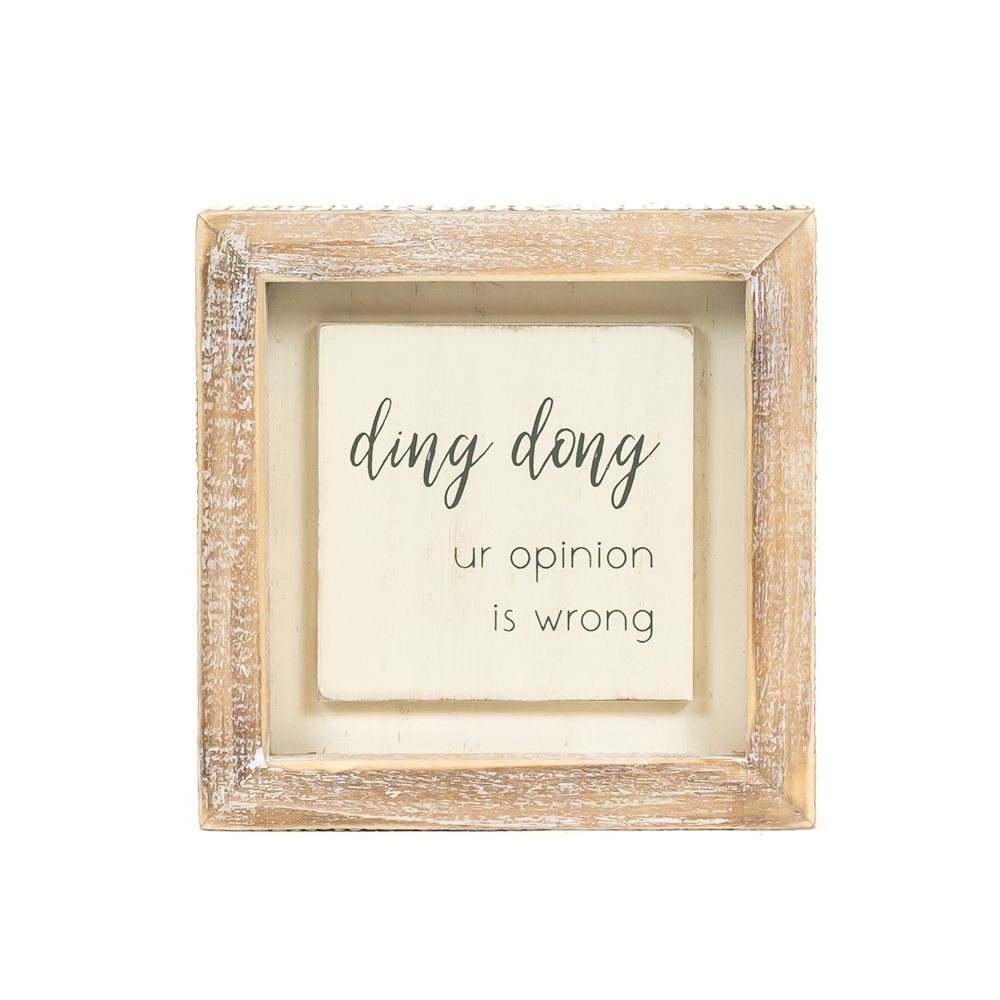 5x5 Wood Frame Sign - Ding Dong Funny Decor