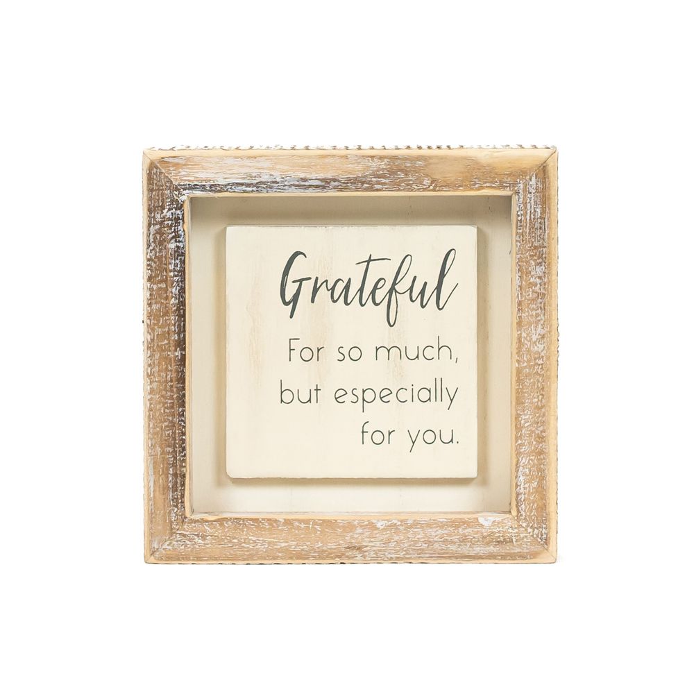 Grateful Wood Frame Sign - White & Grey