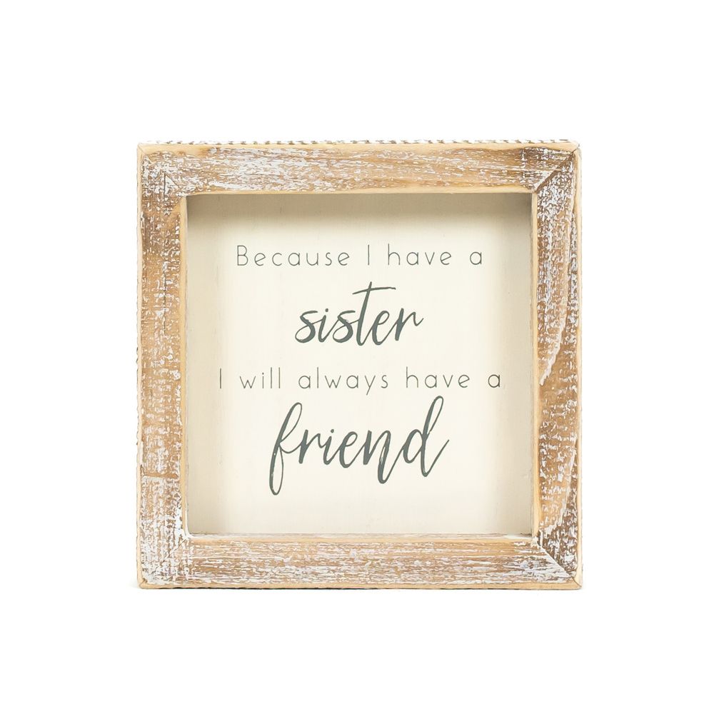 Sister Wood Frame Sign - White & Grey Scripty Collection