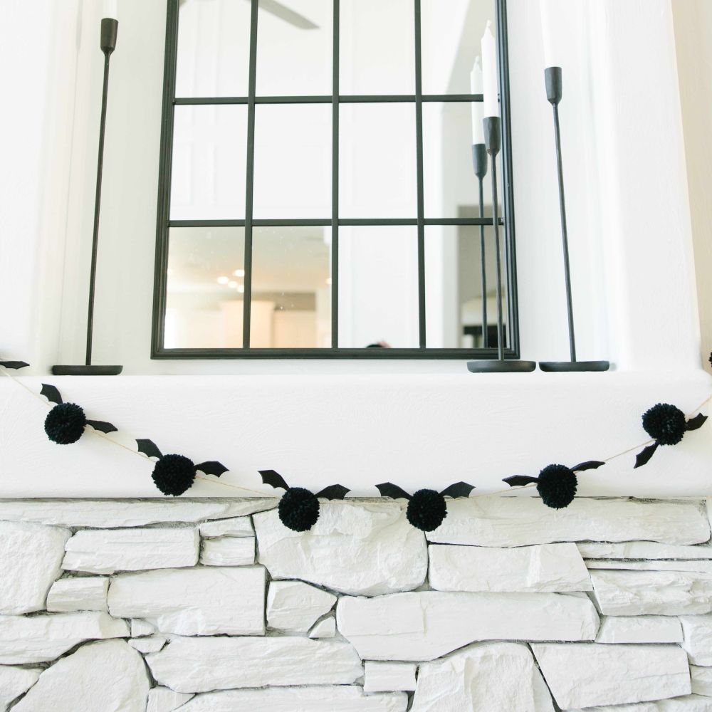 5 Black Pom Pom Bat Garland