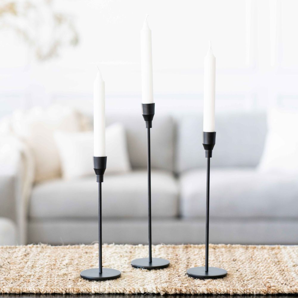 Sundara Black Iron Candle Holders Set of 3
