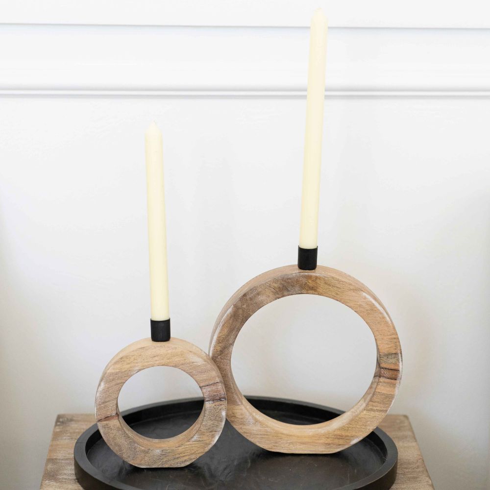 Mango Wood Nested Candle Holders - Multicolor Set of 2
