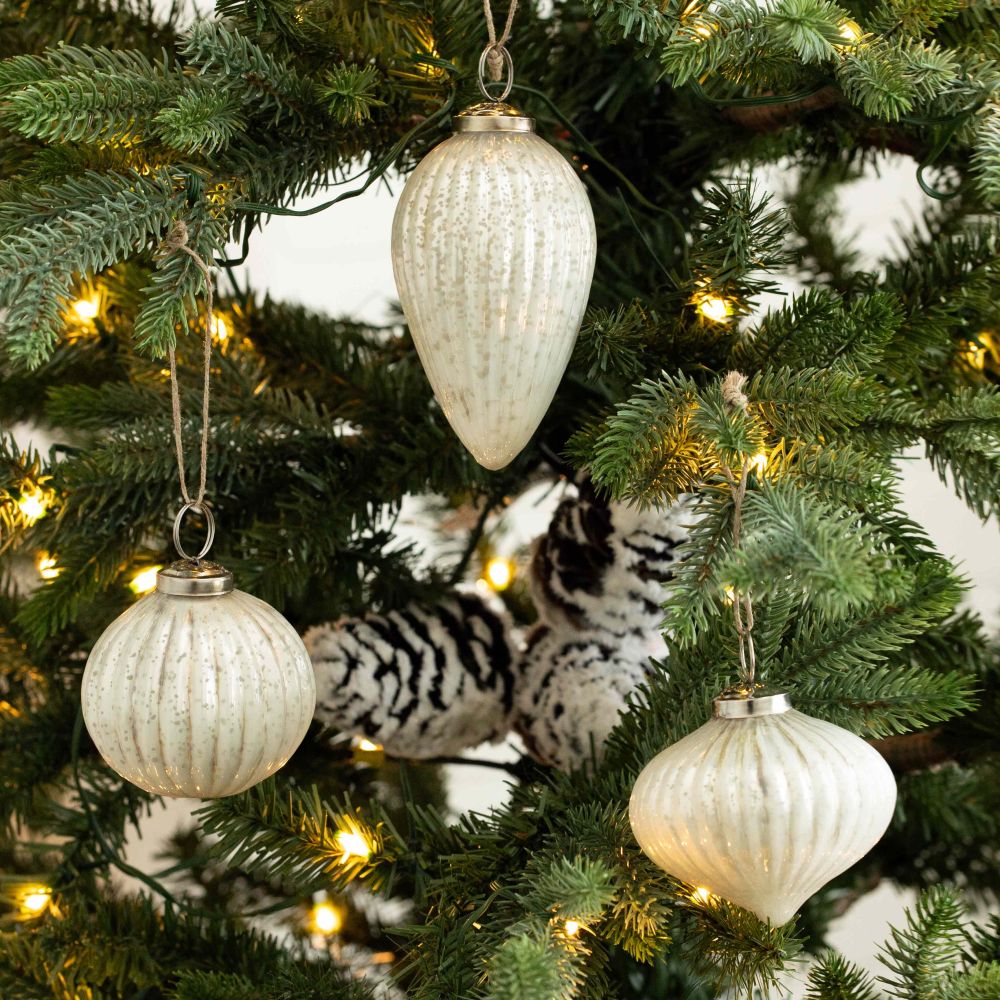 Silver Glass Ornaments Set of 3 - Sundara Collection