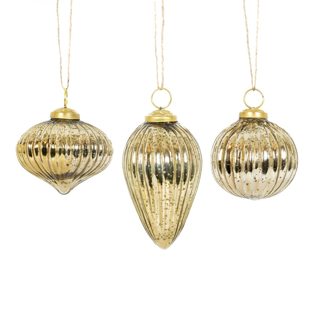 3x3x3 Gold Glass Ornaments - Set of 3