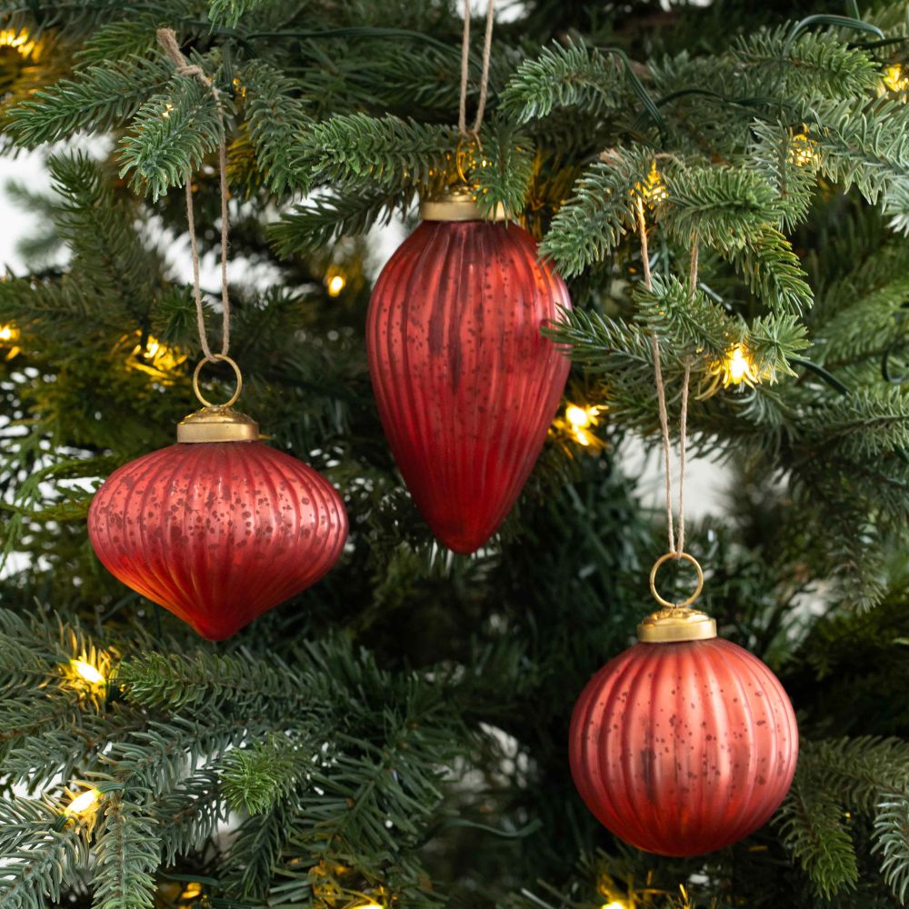 Sundara Collection Red Glass Ornaments - Set of 3