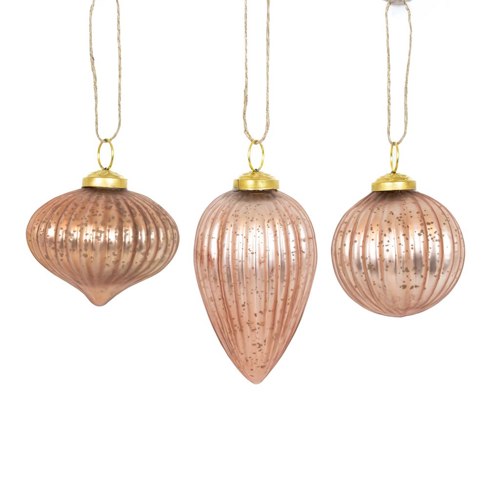 Rose Gold Glass Ornaments - Set of 3