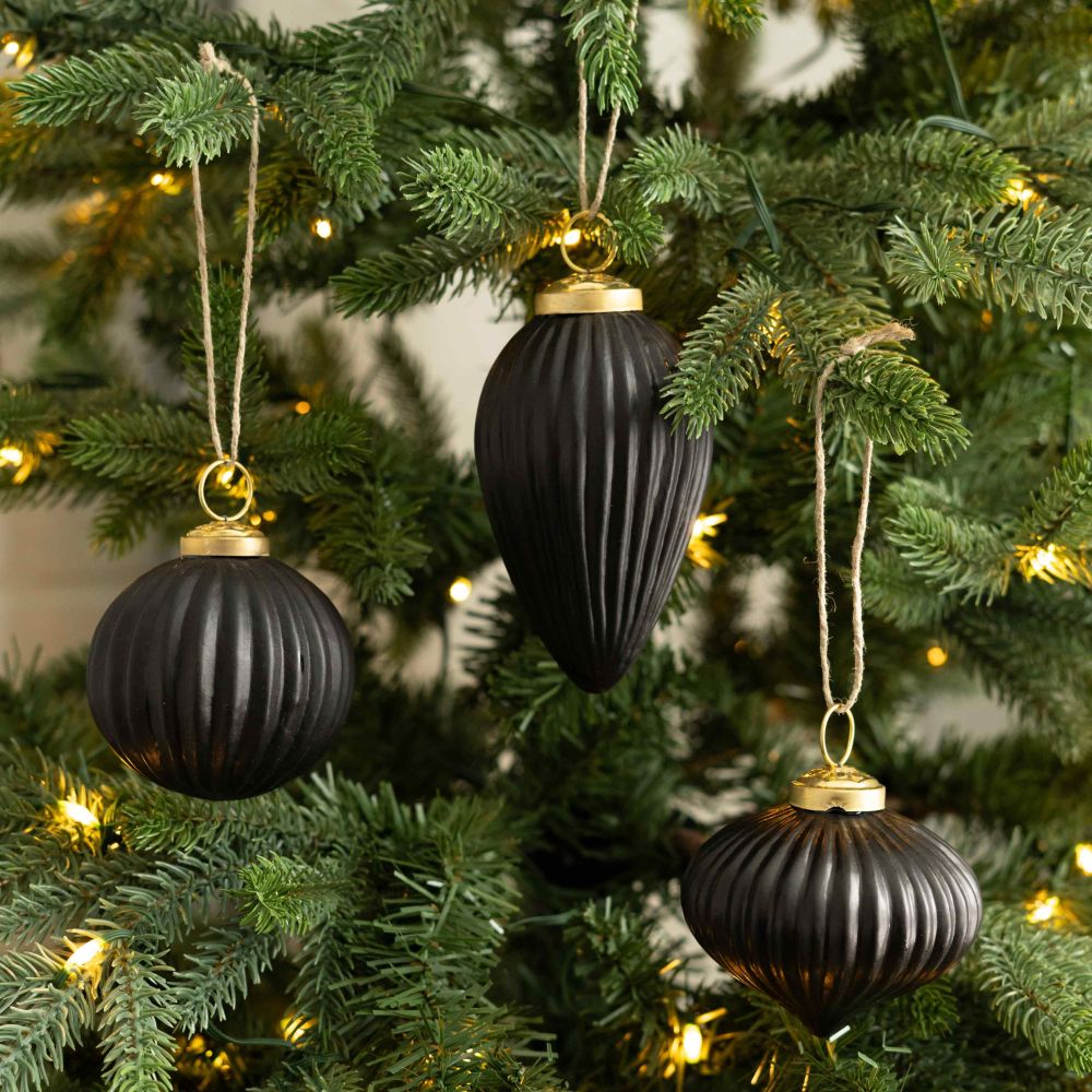 Glass Christmas Ornaments Set of 3 - Black Sundara Collection