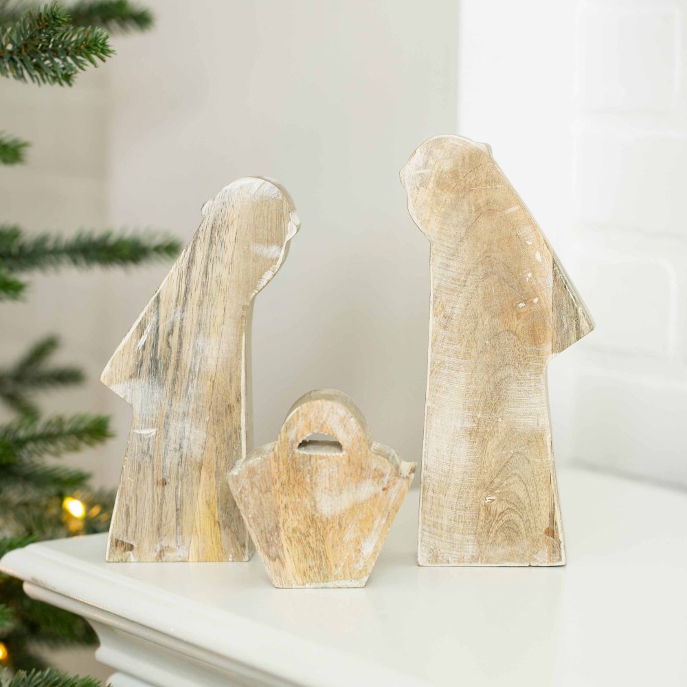 4x8x1.5 Mango Wood Nativity Cutouts - Set of 3