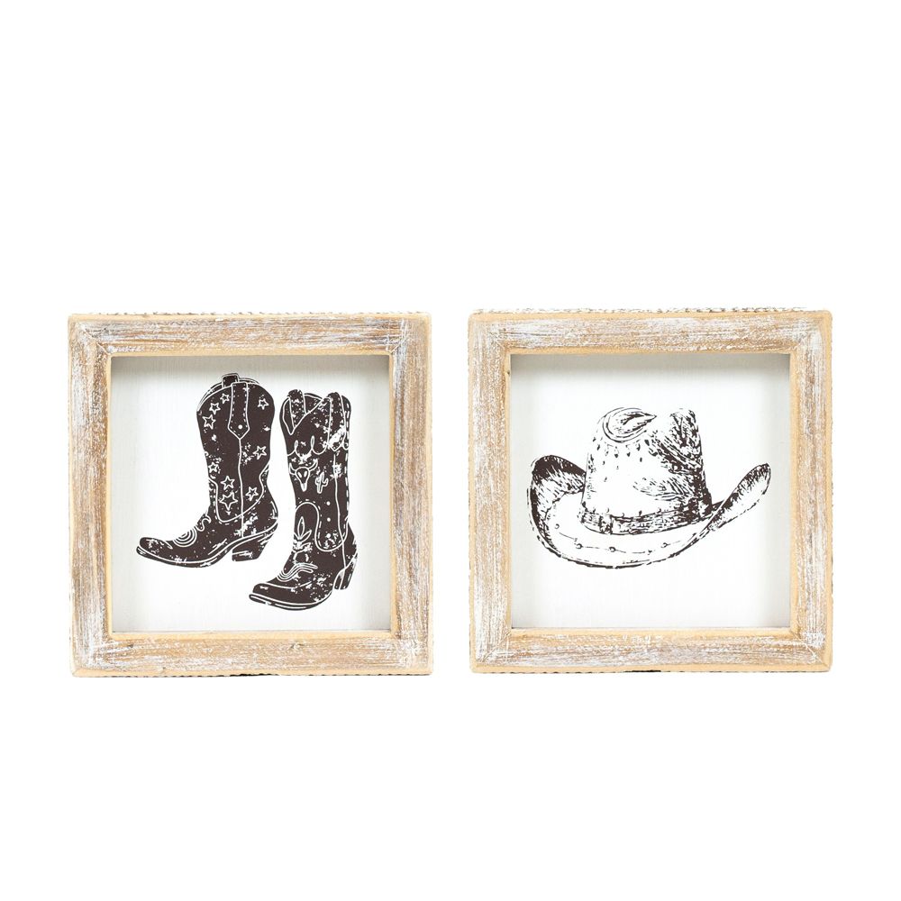 5x5 Reversible Western Wood Sign - Hat and Boots