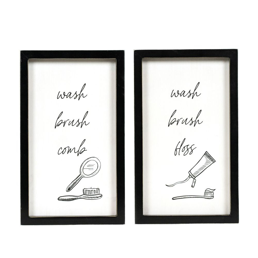 Reversible Bathroom Sign - Wash, Brush, Floss/Comb