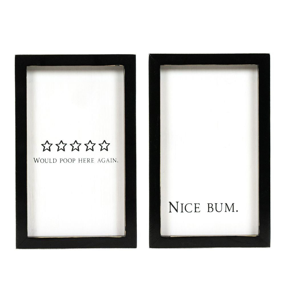 Reversible Wood Bathroom Sign - Nice Bum/Would Poop Here Again