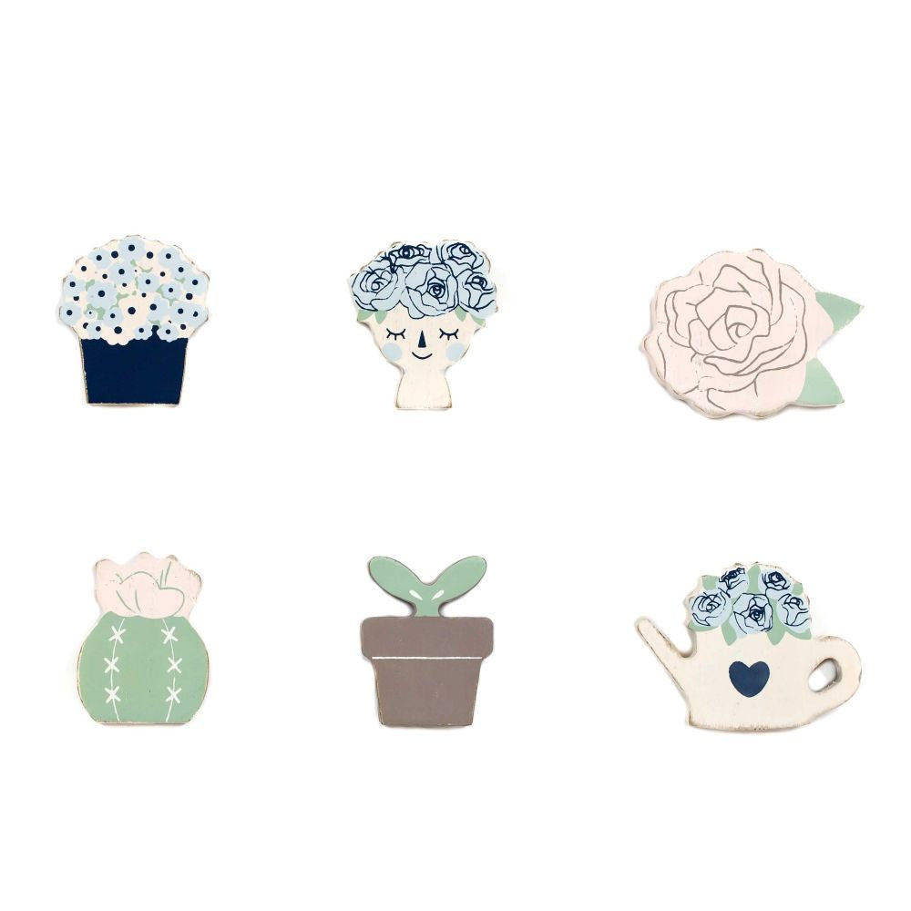 Wood Flower Shapes Set of 6 - Multicolor Scallop Collection