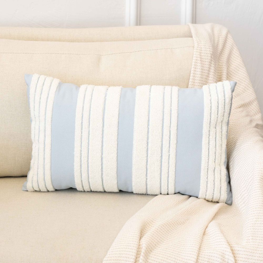 19x11 Striped Decorative Pillow - White & Blue