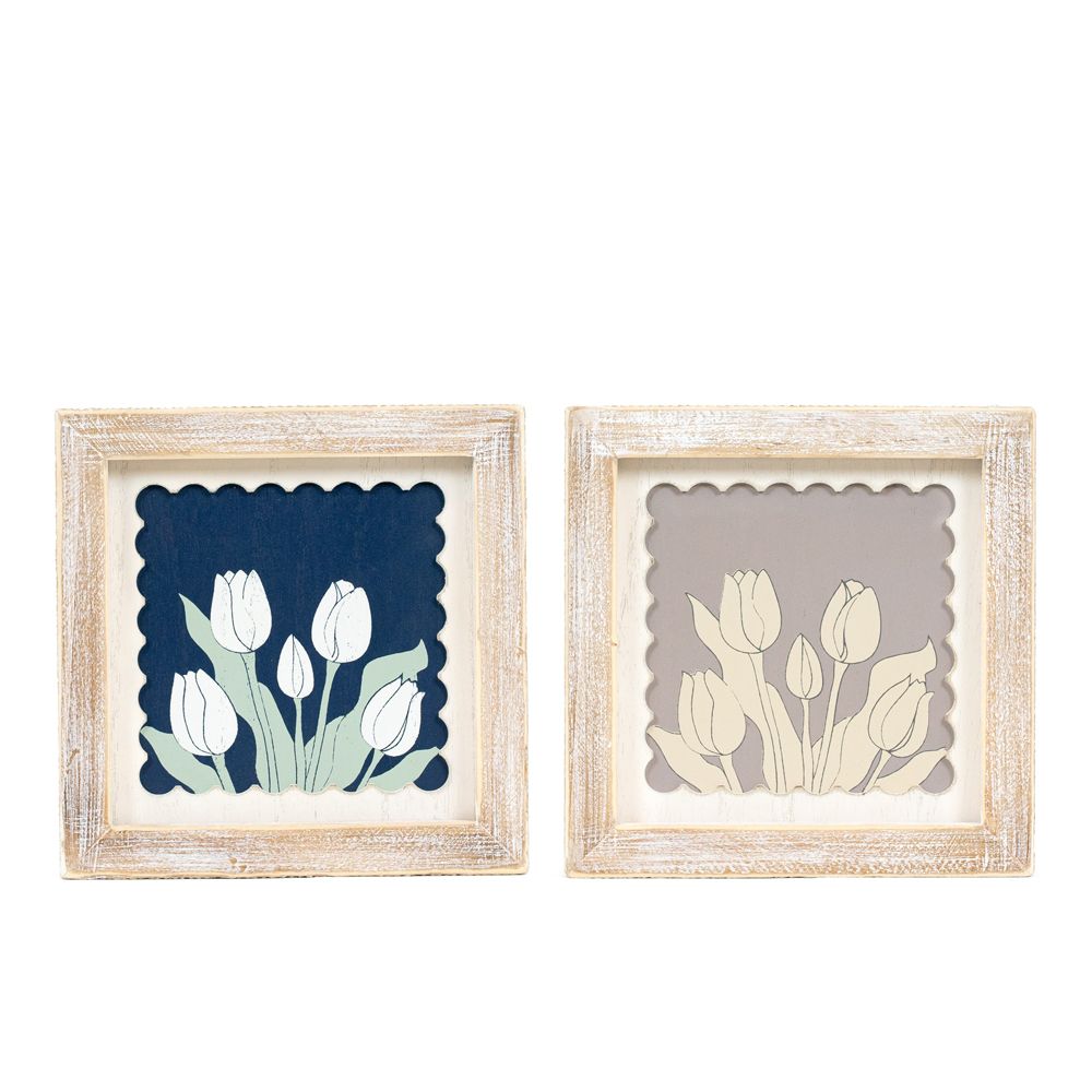 7x7 Reversible Tulip Wood Sign - Multicolor Scallop Collection