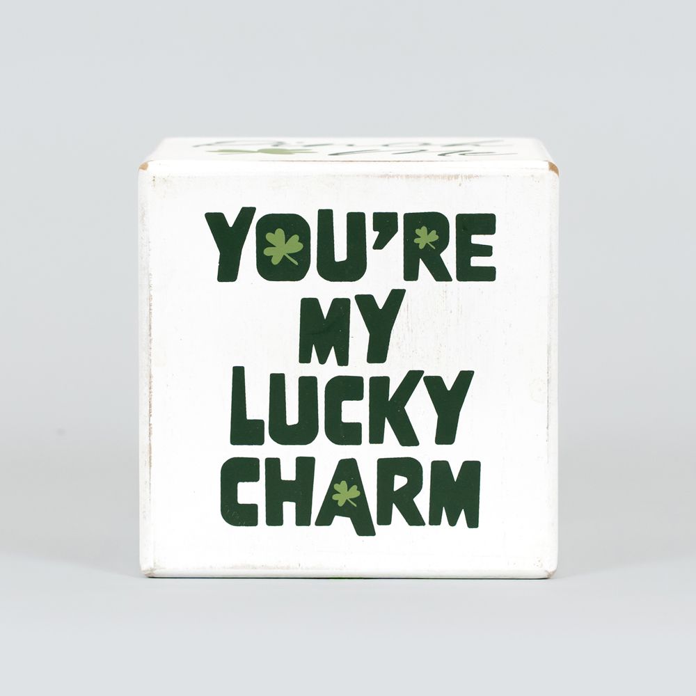 Lucky In Love Wood Cube - 5x5x5 Multicolor Decorative Accent