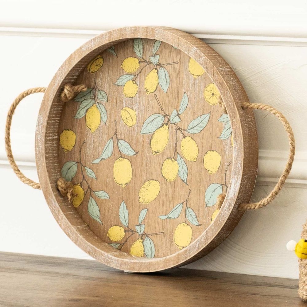 12x12 Lemon Round Wood Tray
