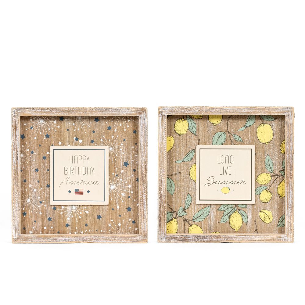 9x9 Reversible Wood Frame Sign - Summer & Patriotic