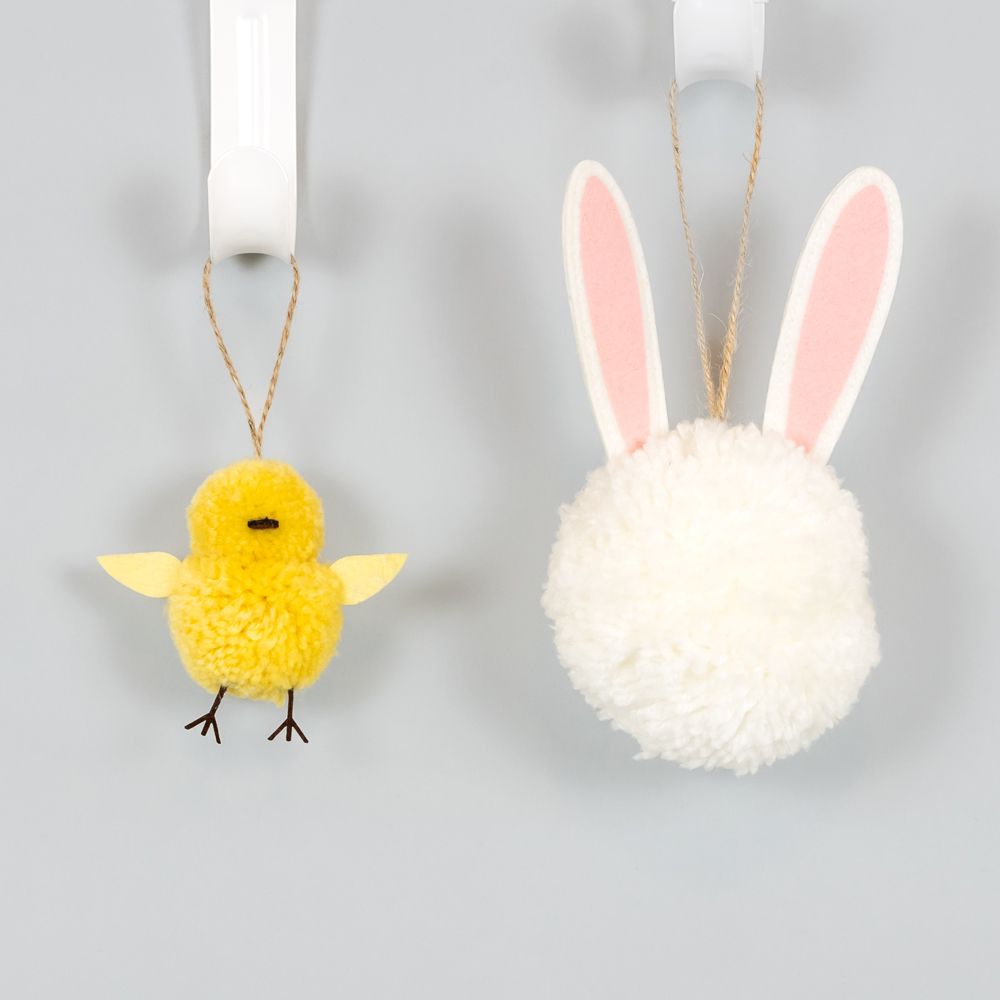 22" Bunny & Chick Pom Pom Ornaments - Set of 2