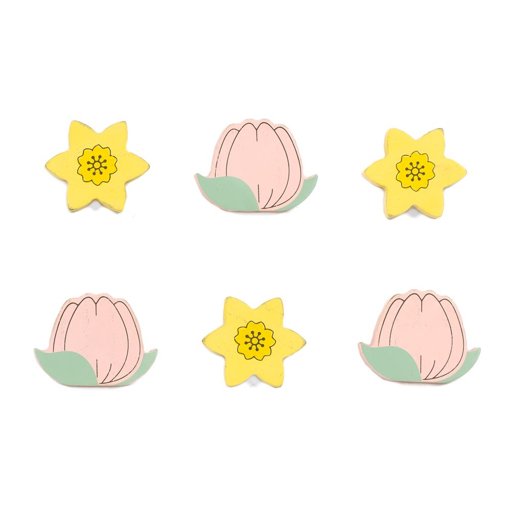 Wood Tulip & Daffodil Decorative Shapes - Set of 6