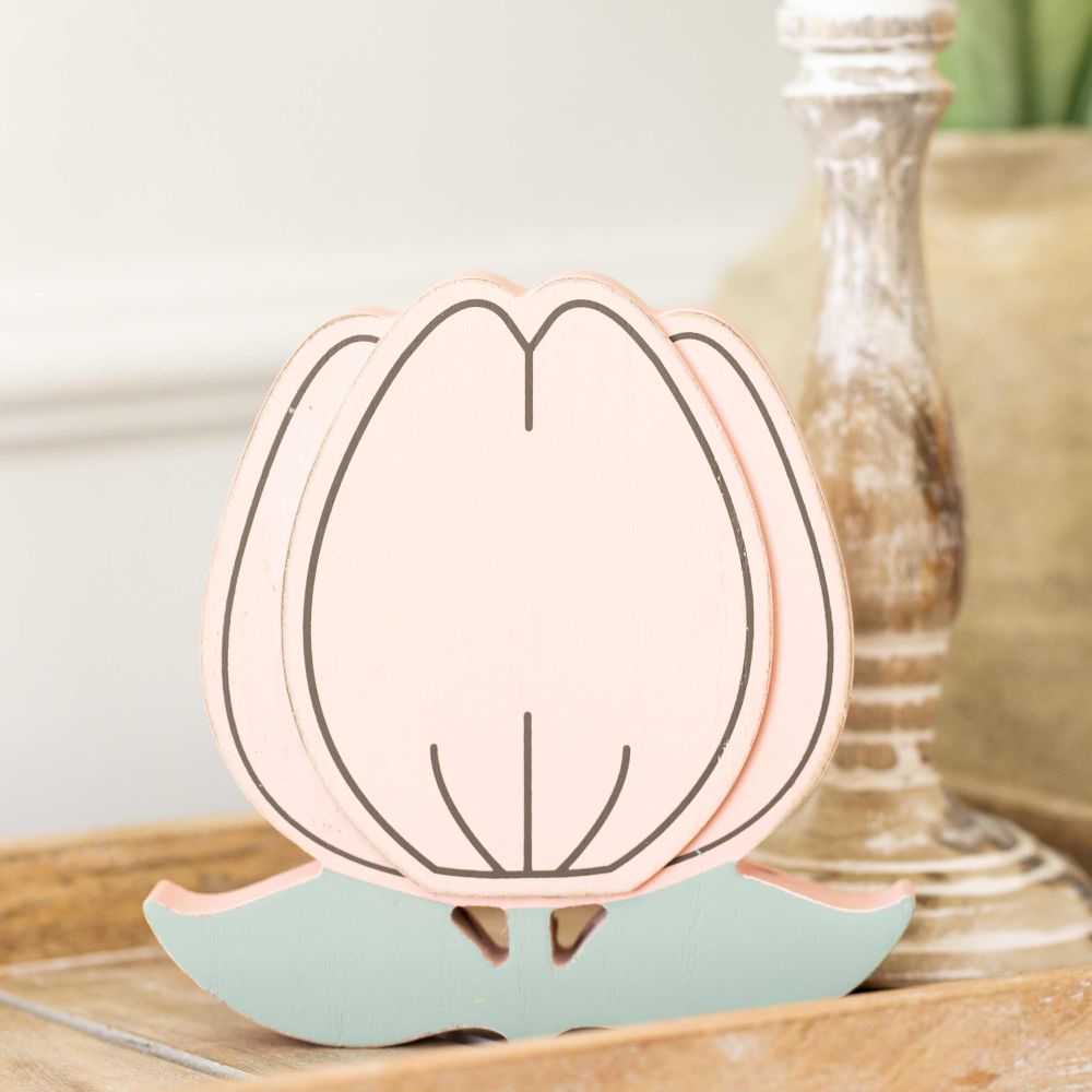 Dwella Decor 6x6 Reversible Wood Tulip Decor - Bunnies & Blooms
