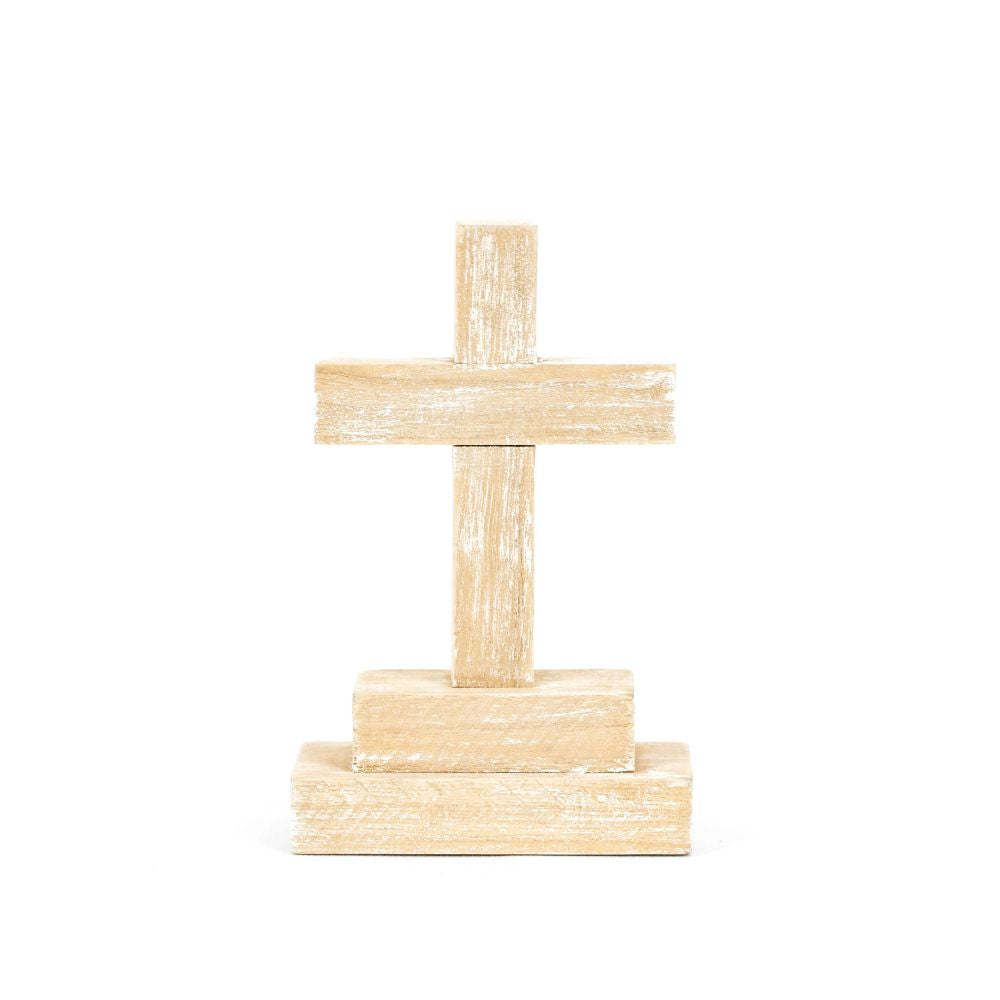 Wooden Cross Decor on Stand - Natural Finish