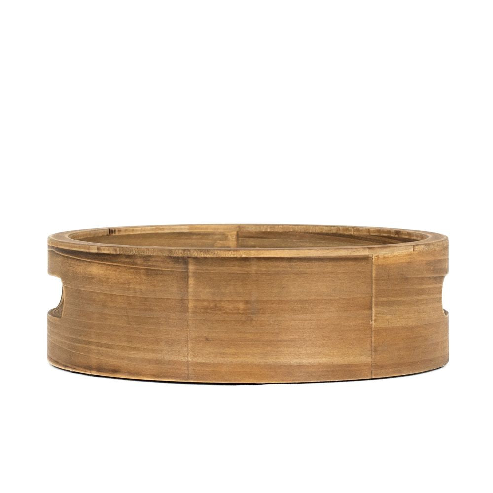 10" Round Wood Mirror Tray in Natural Finish