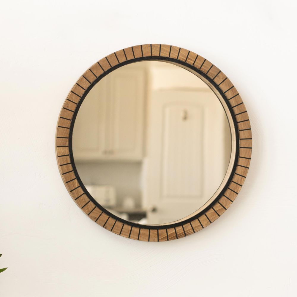 24x24 Round Wood Mirror - Black & Natural Finish