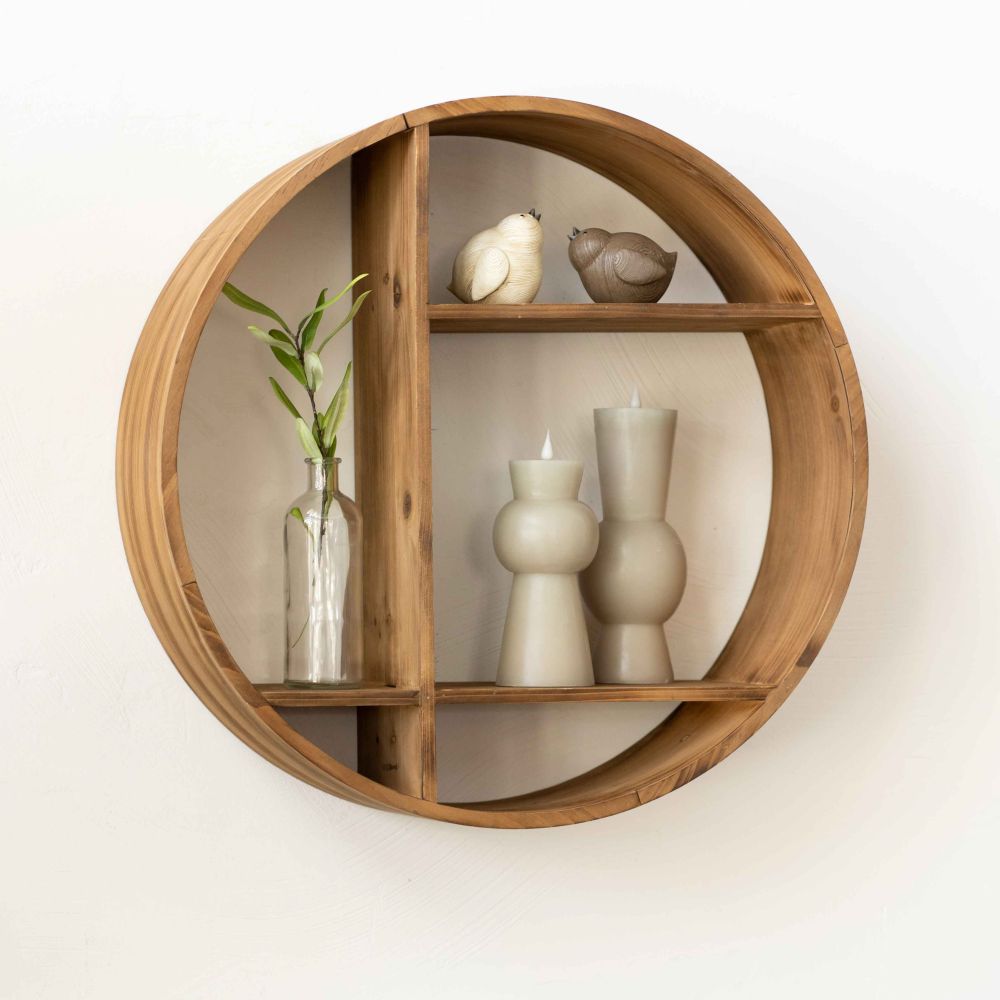 24" Round Wood Wall Shelf - Natural Finish