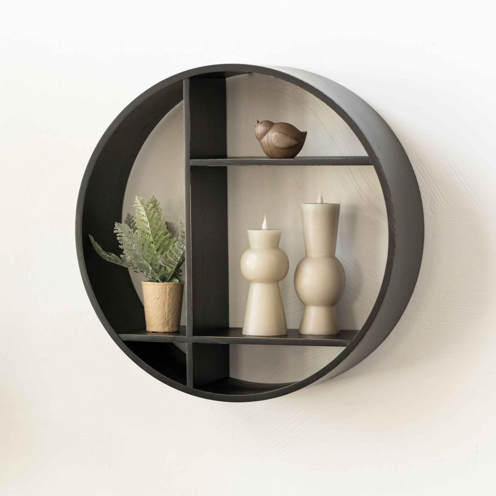 24" Round Wood Wall Shelf - Black Neutral Mod Collection
