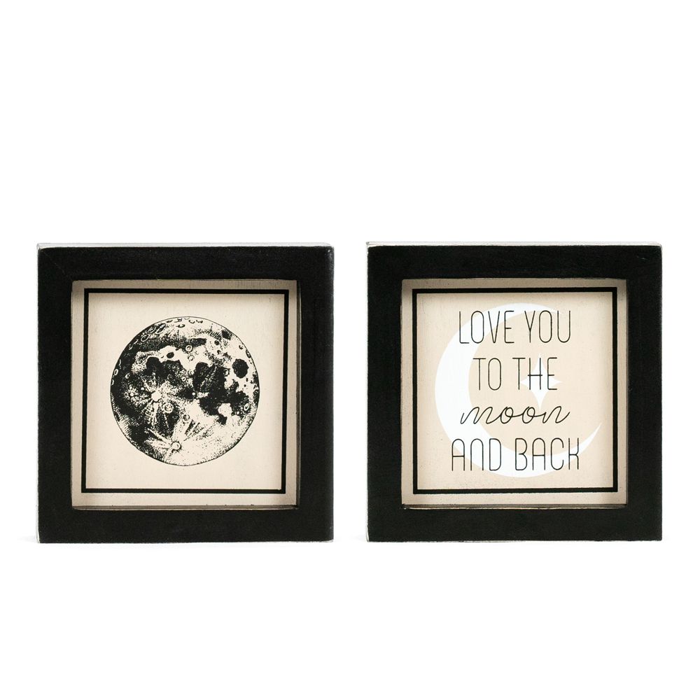 Moon & Love Reversible Wood Frame Sign
