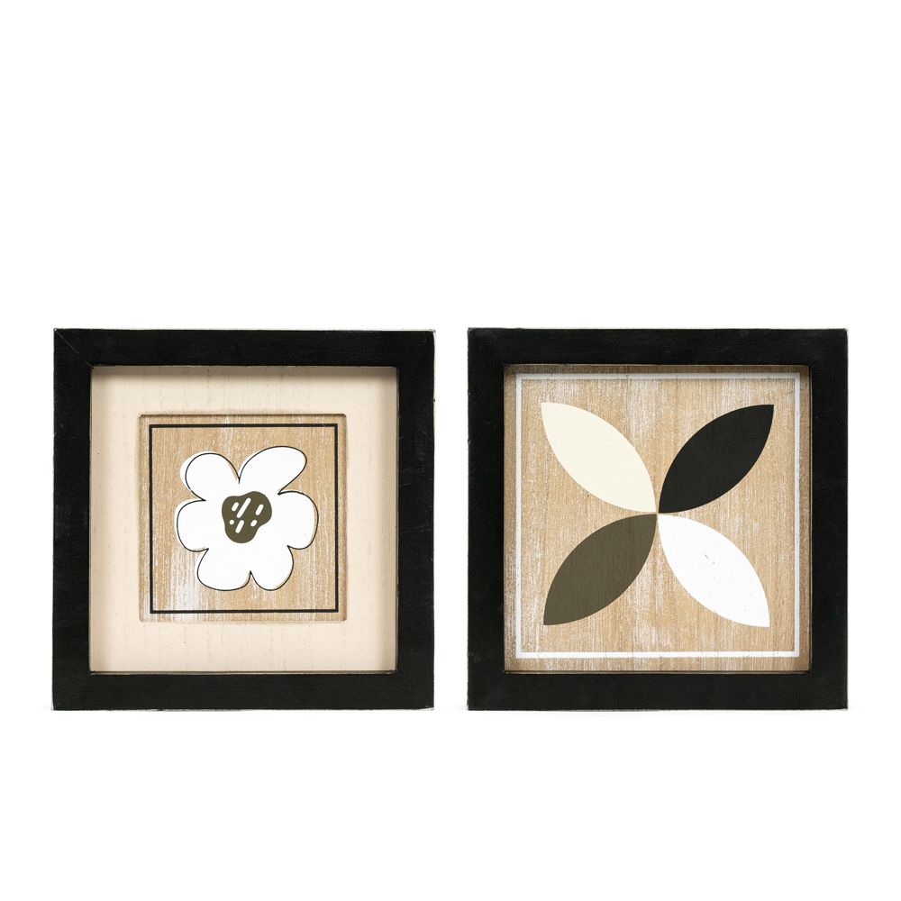 8x8 Reversible Wood Frame Sign - Flower & Propeller Design