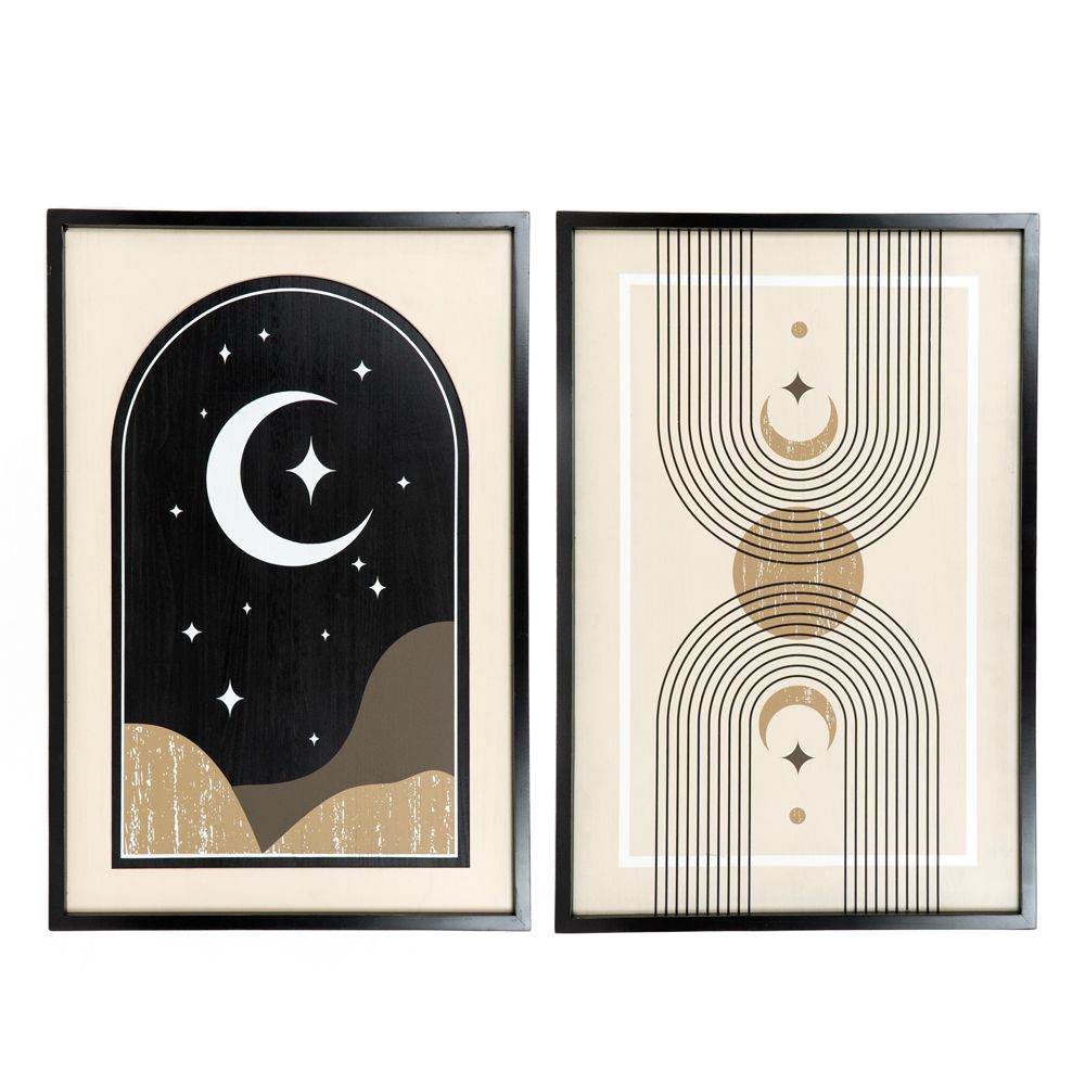24x36 Moon Reversible Wood Frame Wall Sign - Neutral Mod Collection