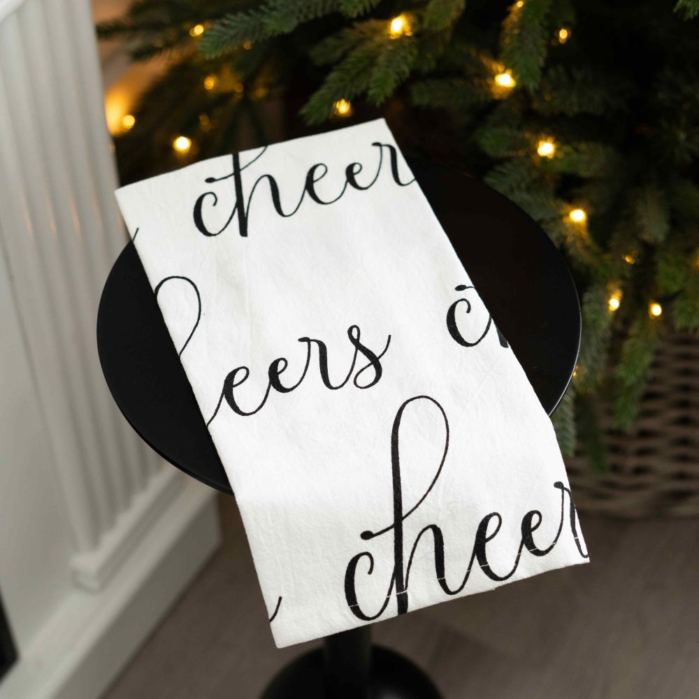 Cheers Tea Towel in Brown and White