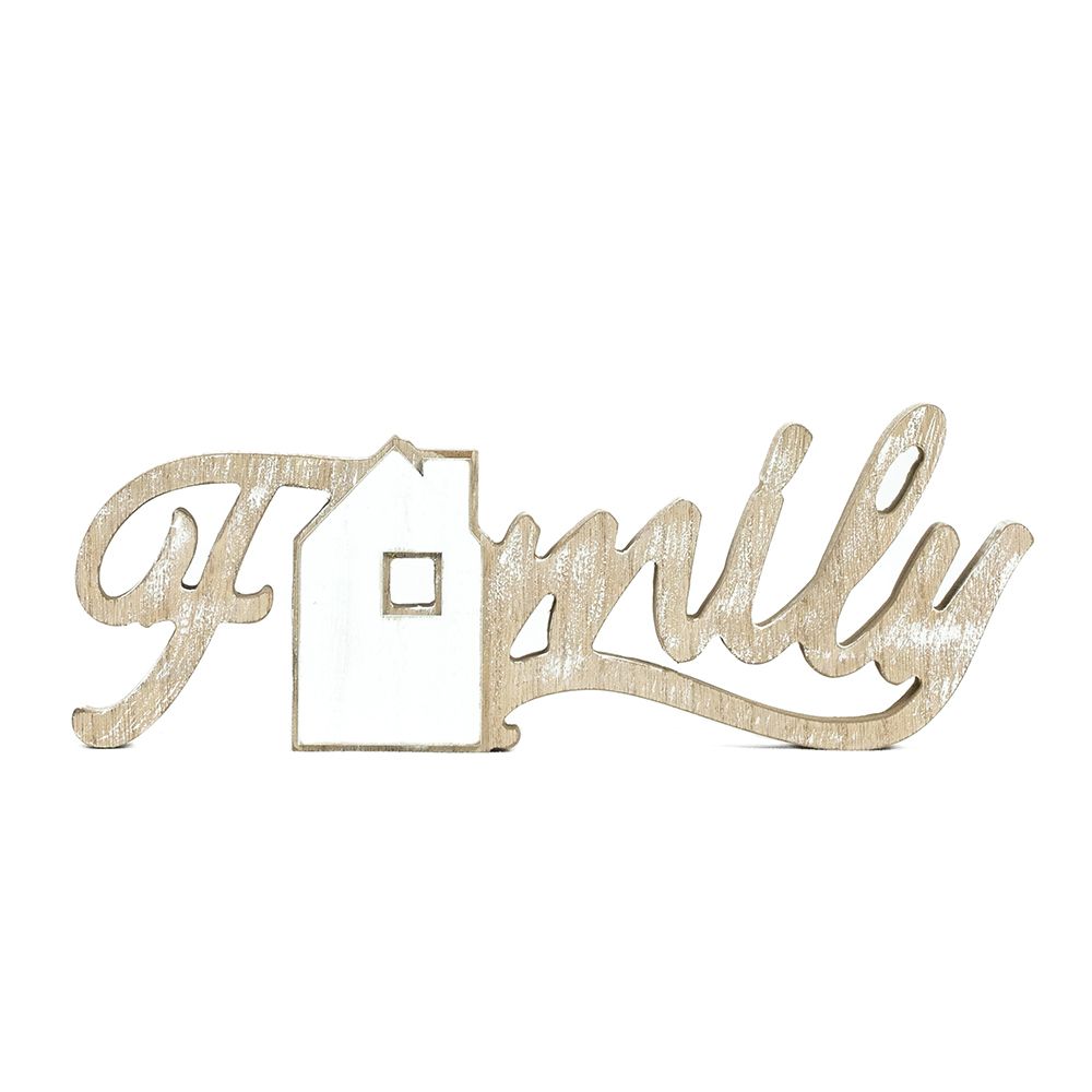Family Wood Scripty Sign - Natural & White