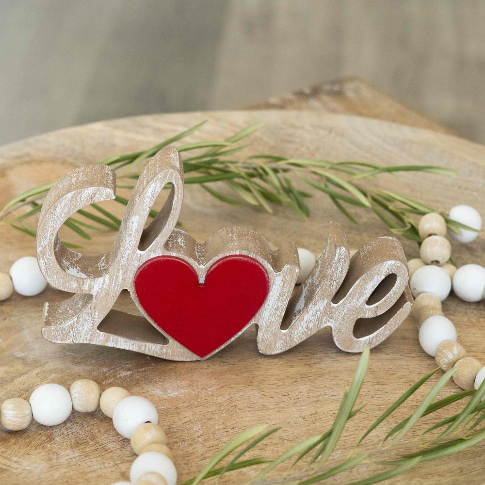 Love Wood Cutout - Natural & Red