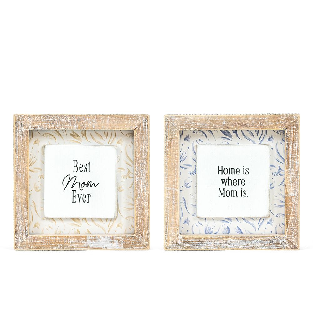 5x5 Reversible Wood Sign - HOME/MOM Multicolor