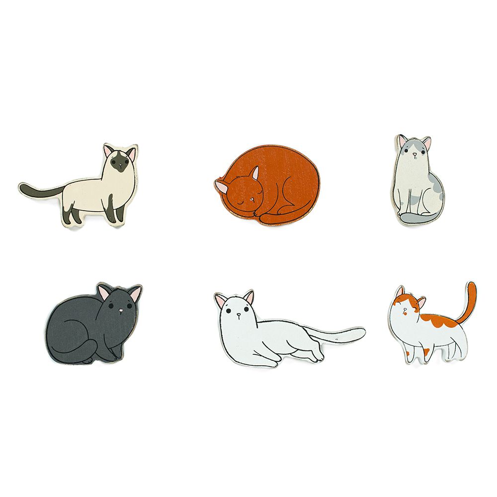 Cat Wood Shapes - Multicolor Set of 6
